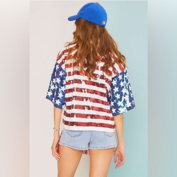 American Flag Stars & Stripes Sequin Top - Main Strip - Picture 4 of 5